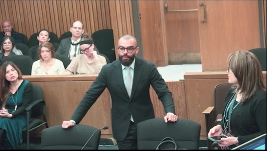 Courtroom defense at CCP §527.6 hearing Matthew Barhoma arguing civil harassment restraining order defense California CCP 527.6 hearing in Los Angeles courtroom